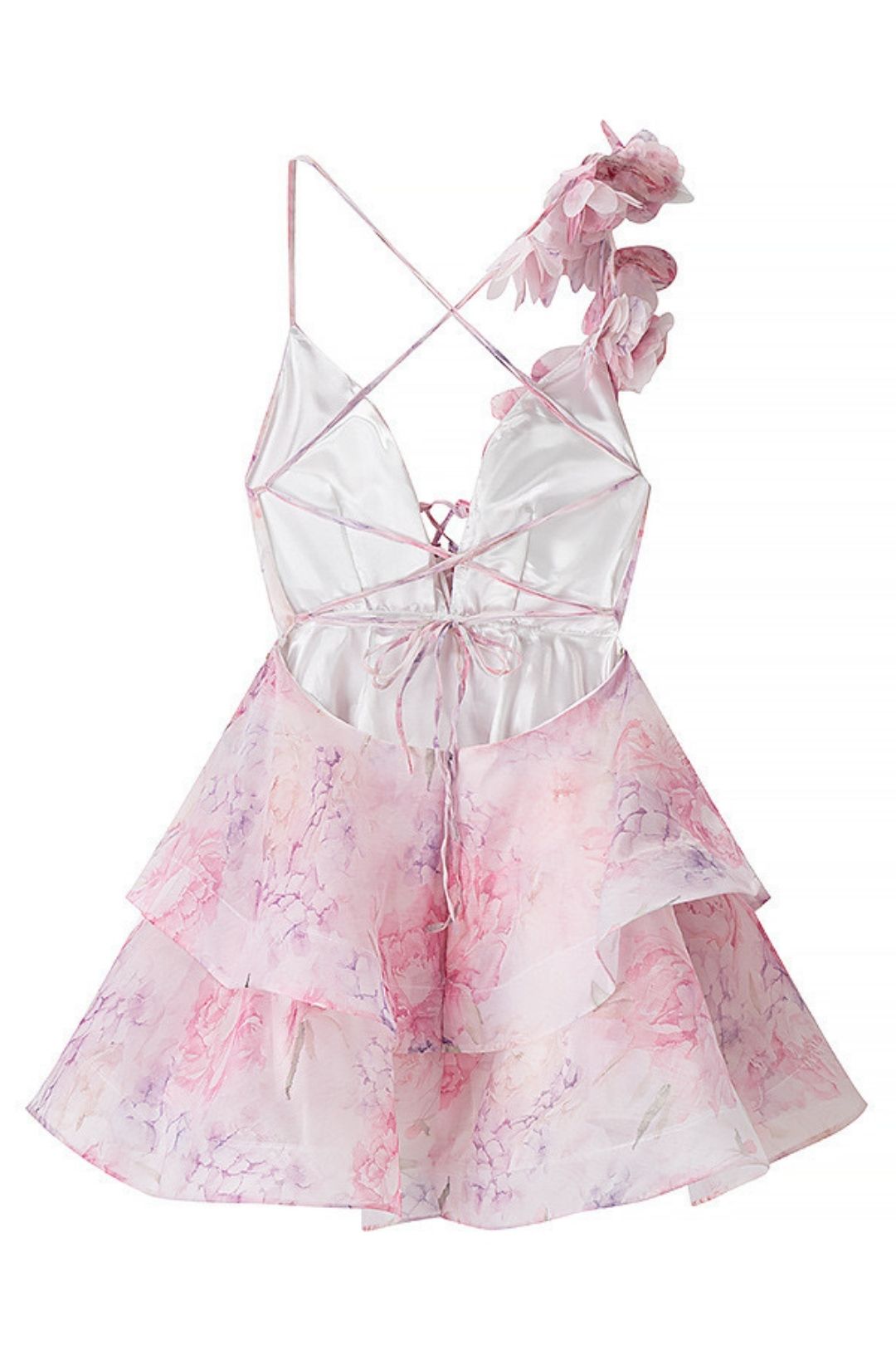 Sweet 3D Flower Decoration Waist Mini Dress