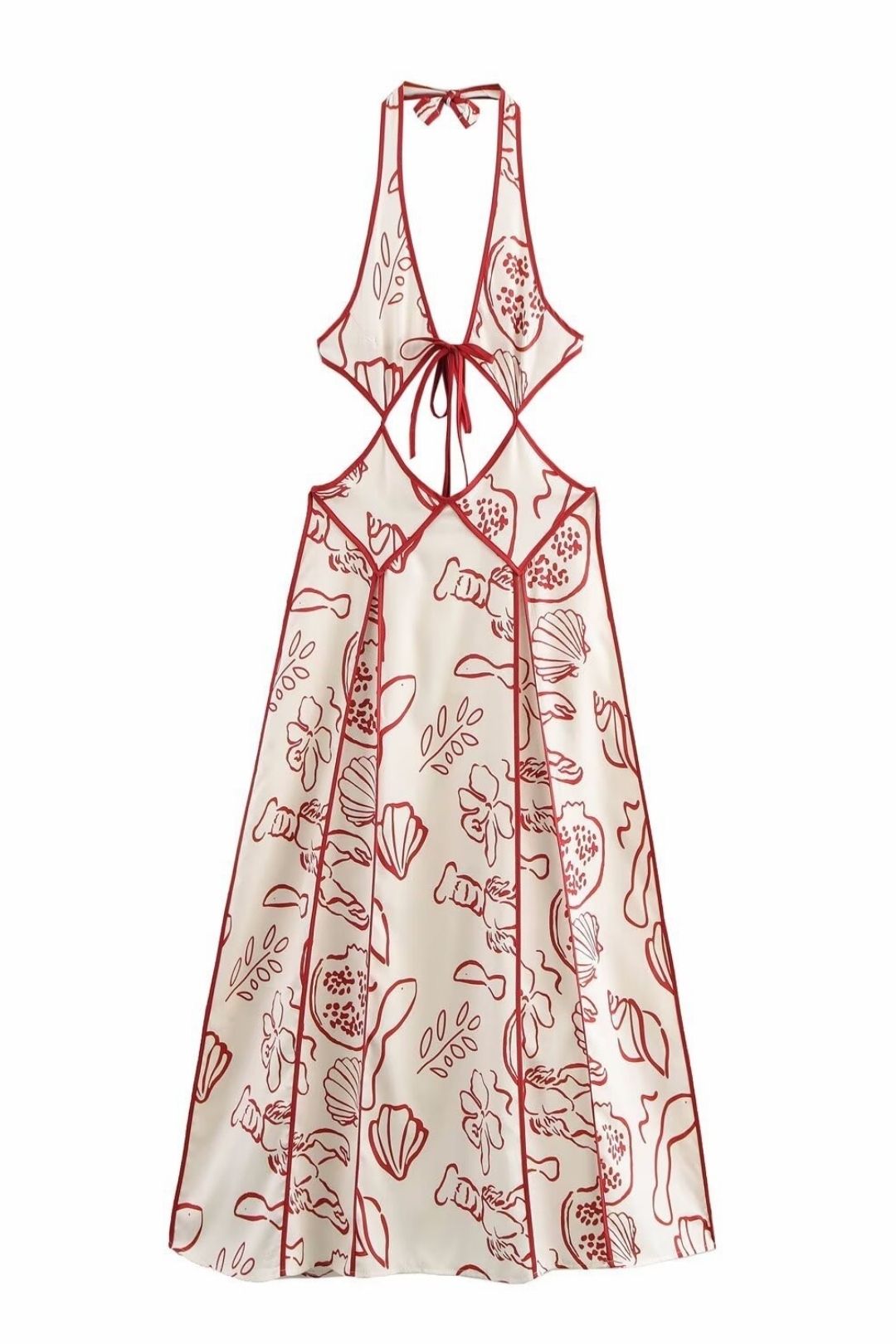 Halterneck Backless Floral Hollow Long Dress