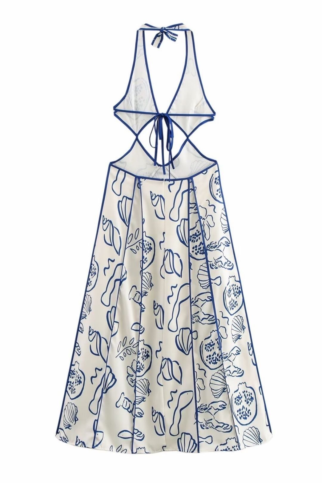 Halterneck Backless Floral Hollow Long Dress