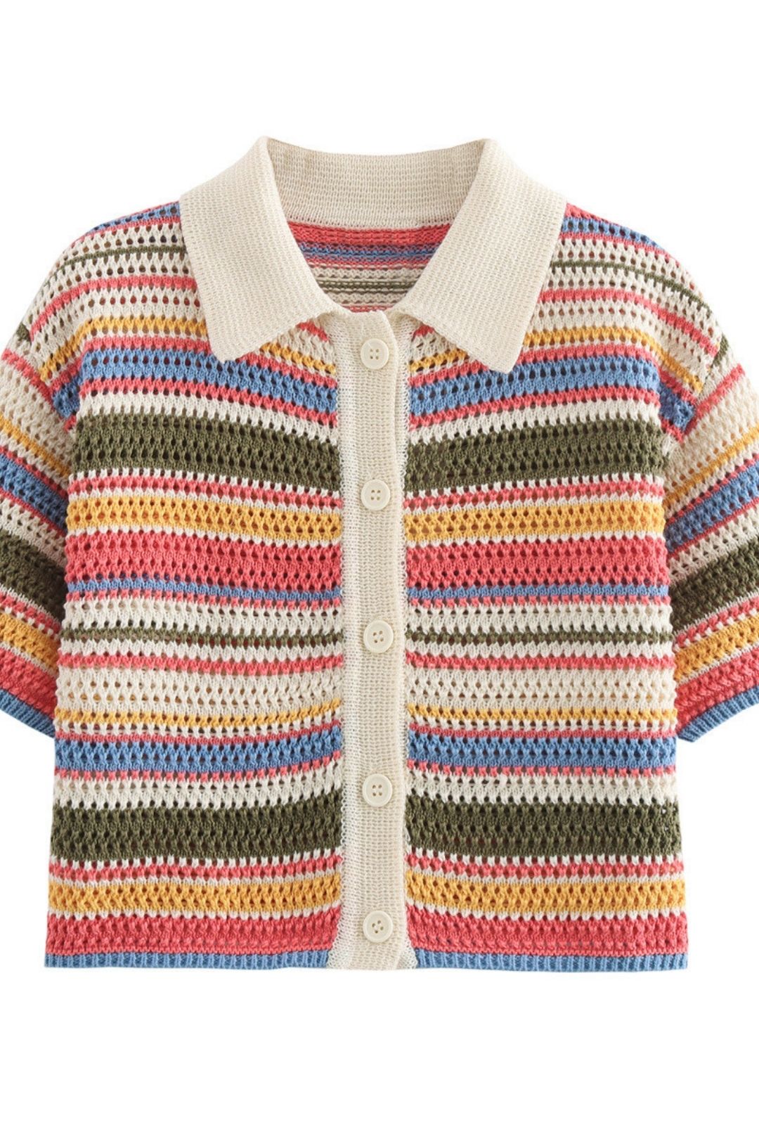 Crochet Lapel Short Sleeve Loose Top High Waist Shorts Set