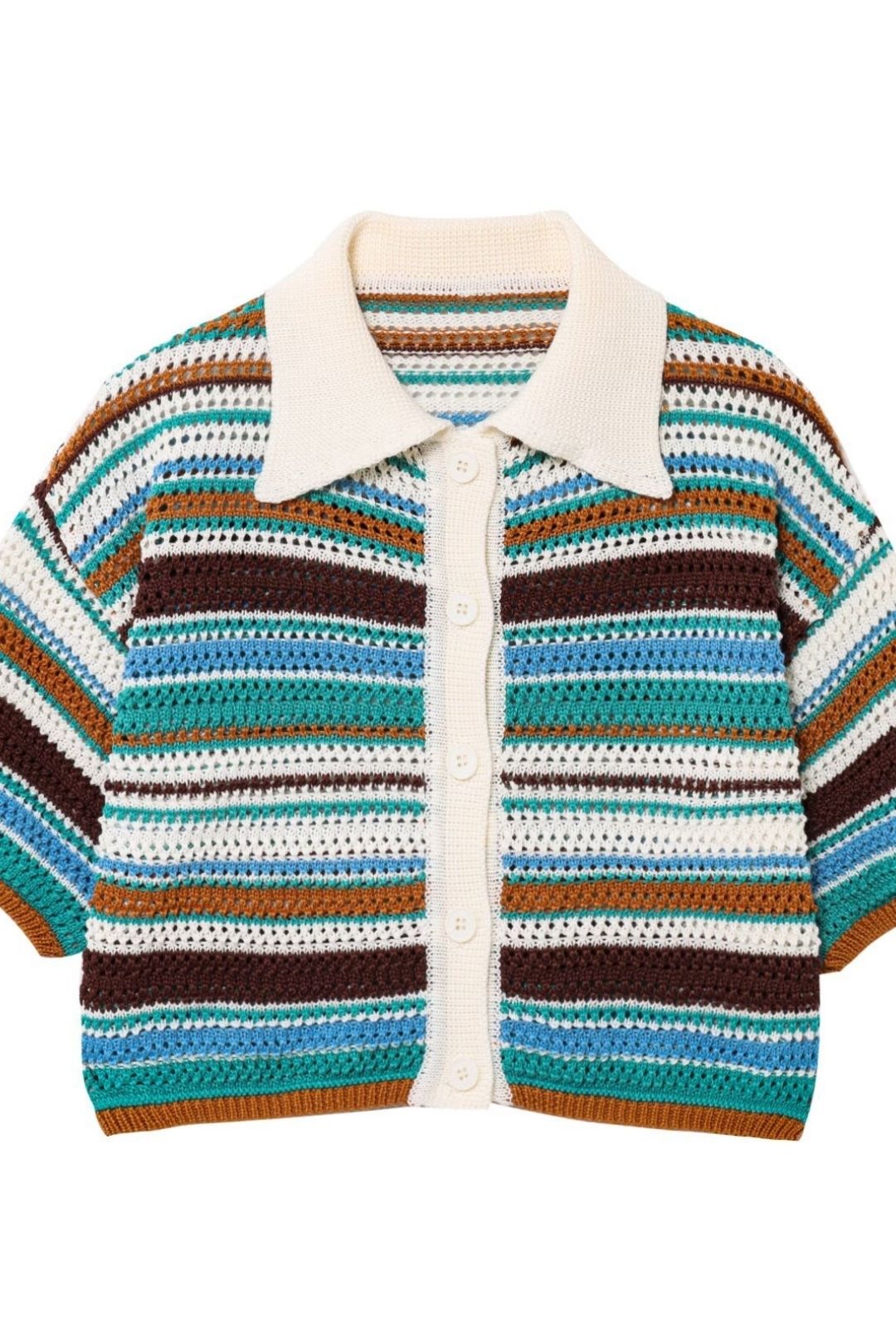 Crochet Lapel Short Sleeve Loose Top High Waist Shorts Set