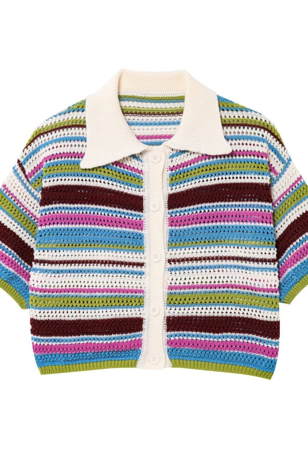 Crochet Lapel Short Sleeve Loose Top High Waist Shorts Set