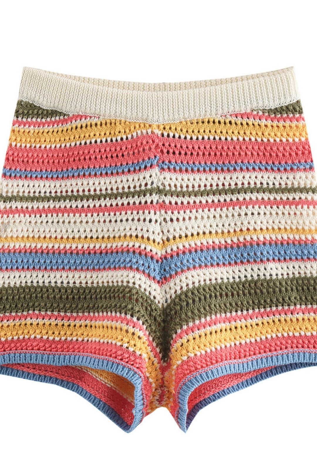 Crochet Lapel Short Sleeve Loose Top High Waist Shorts Set