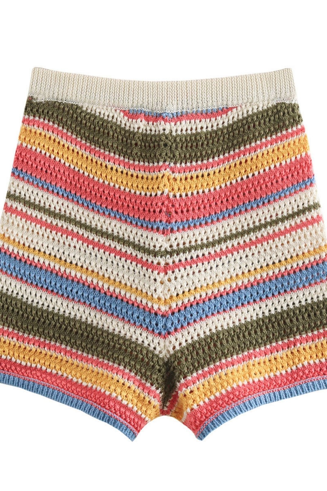 Crochet Lapel Short Sleeve Loose Top High Waist Shorts Set