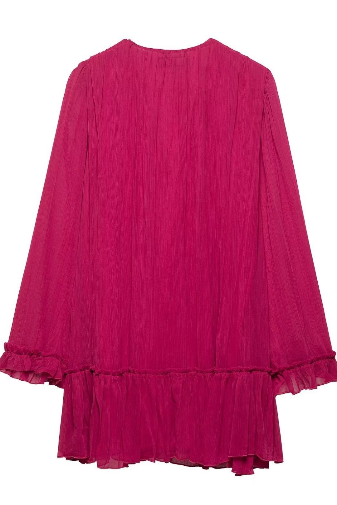 Simple V-neck Long-sleeved Wrinkle Effect Mini Dress