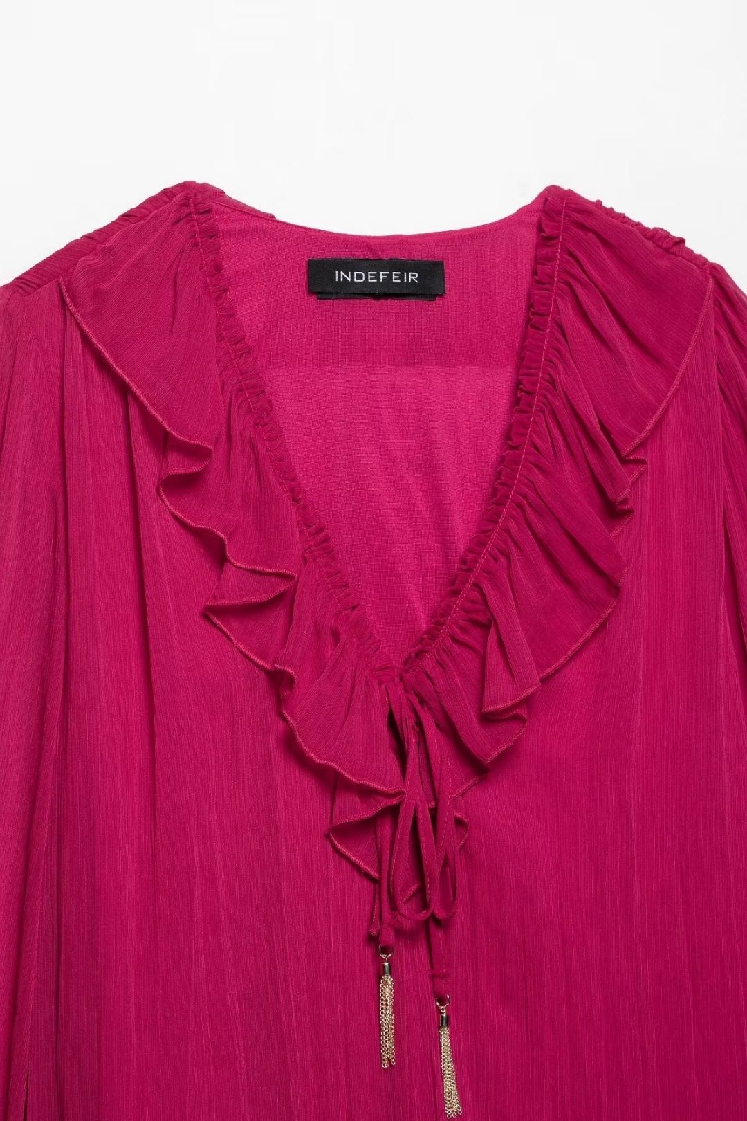 Simple V-neck Long-sleeved Wrinkle Effect Mini Dress