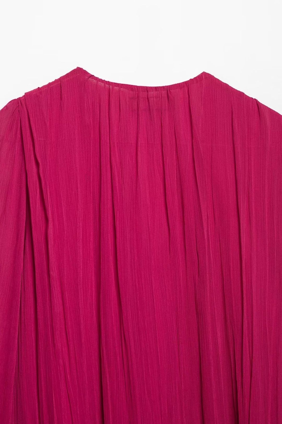 Simple V-neck Long-sleeved Wrinkle Effect Mini Dress