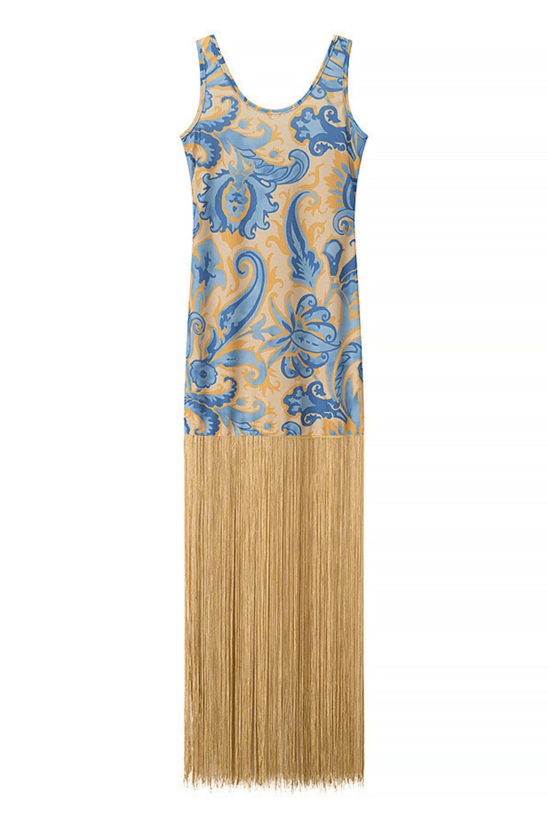 Versatile Printed Tassel Splicing Suspender Dress