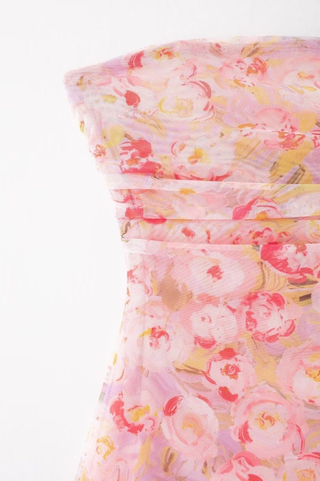 Printed Tulle Sexy Slim Tube Top Dress