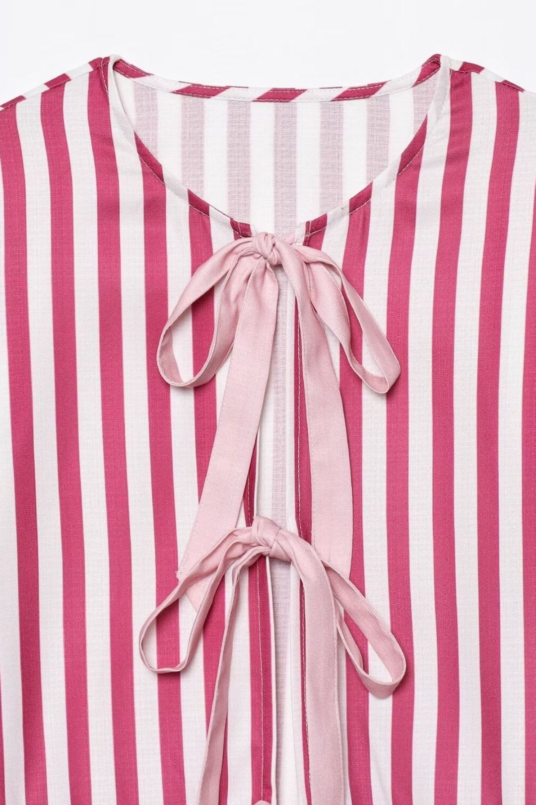 Versatile Vertical Striped Bow Tie Shirt Shorts Set