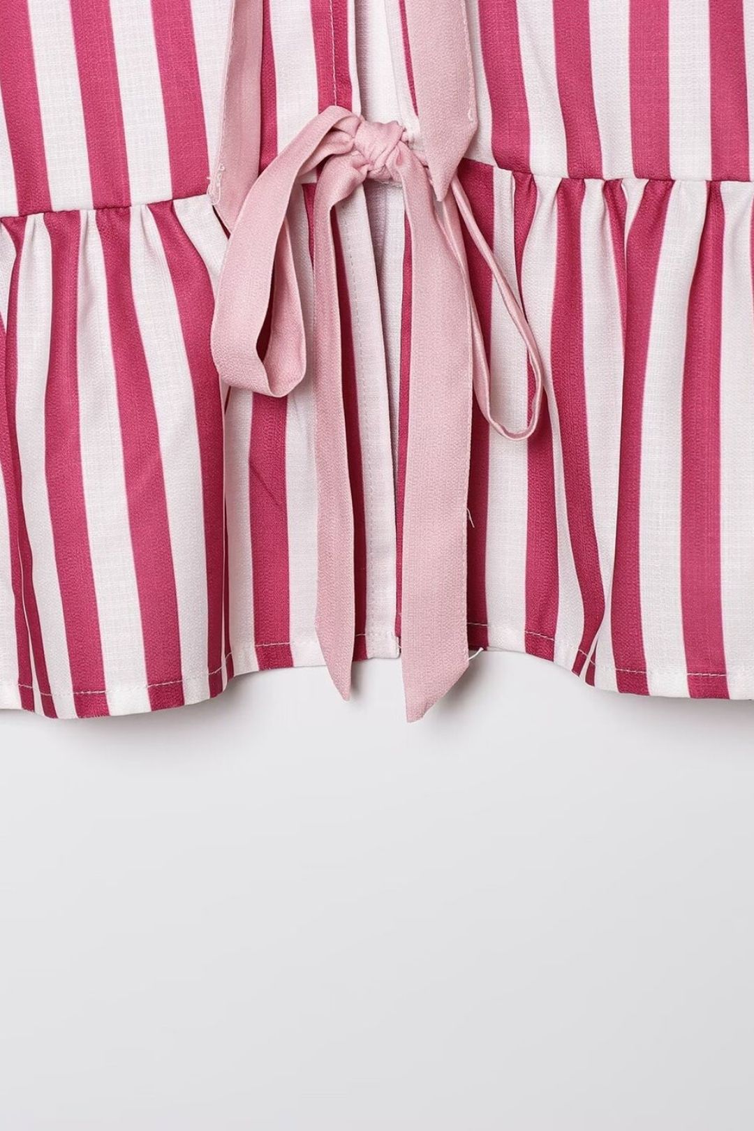 Versatile Vertical Striped Bow Tie Shirt Shorts Set