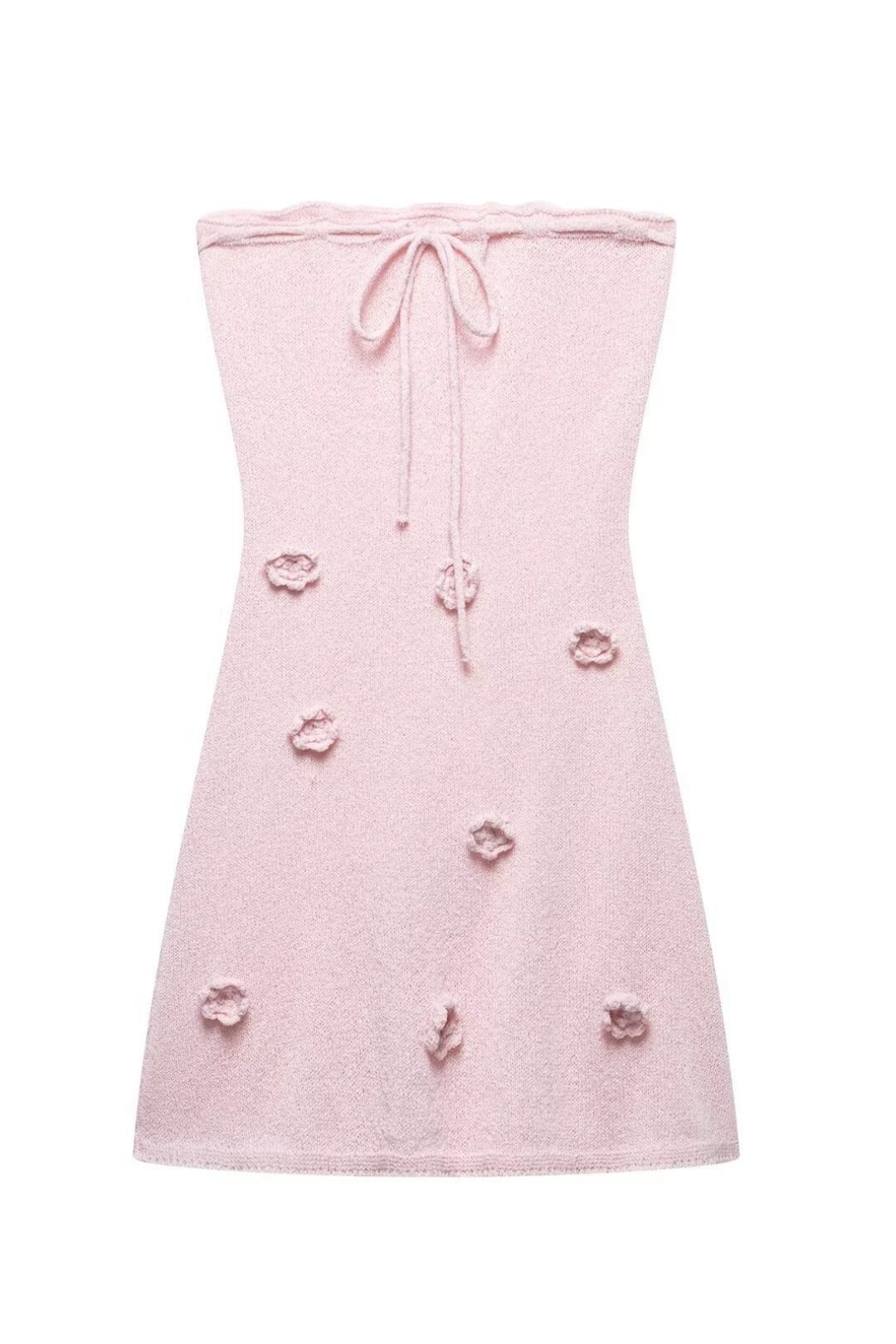 Three-Dimensional Flower Chest Tie Knitted Tube Top Dress