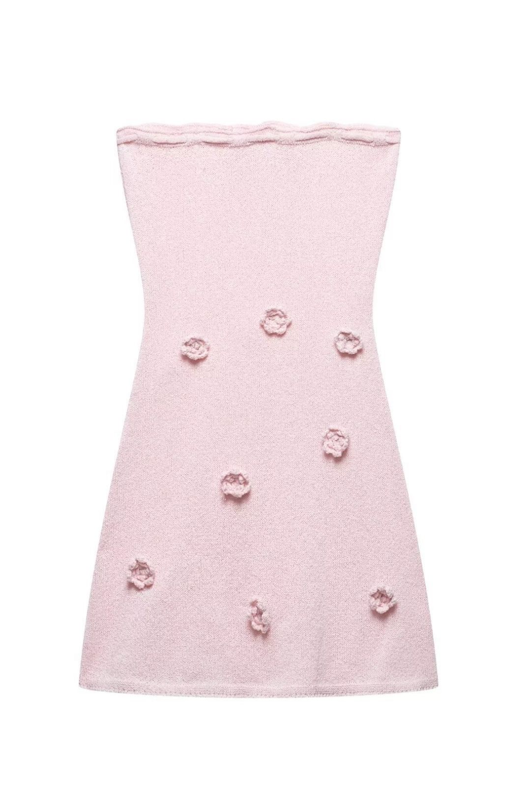 Three-Dimensional Flower Chest Tie Knitted Tube Top Dress