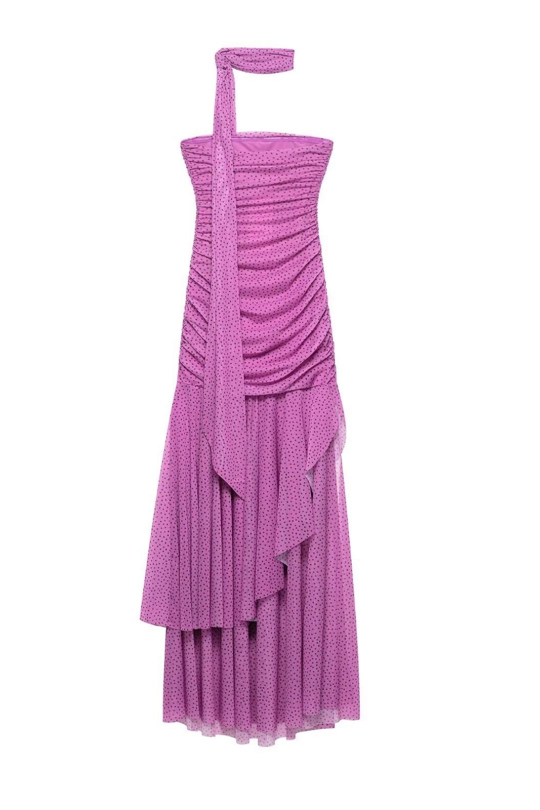 S Clothing Temperament Slim Polka Dot Pleated Off-the-shoulder Tube Top Long Dress