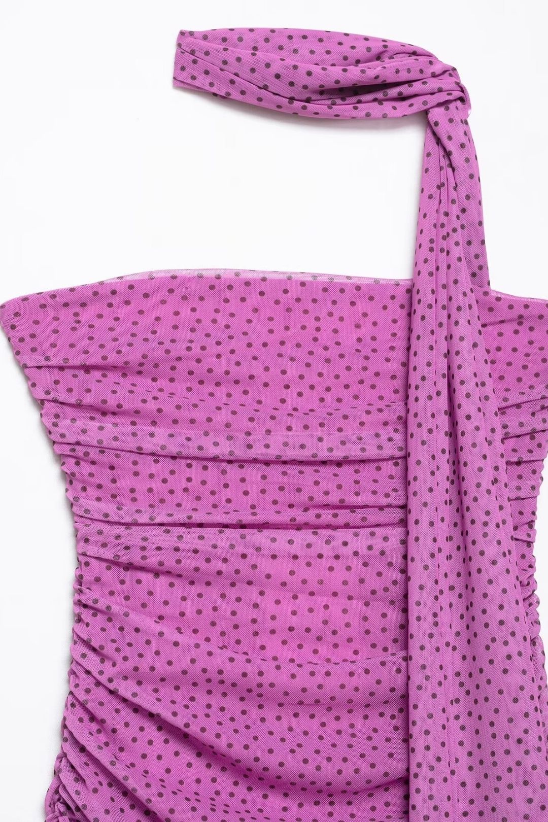 S Clothing Temperament Slim Polka Dot Pleated Off-the-shoulder Tube Top Long Dress