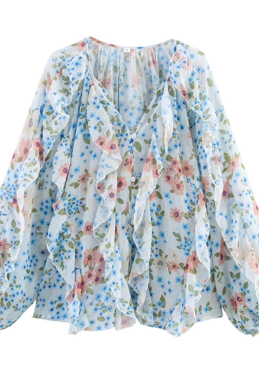 Layered Decoration Fashion V-neck Long-sleeved Shirt