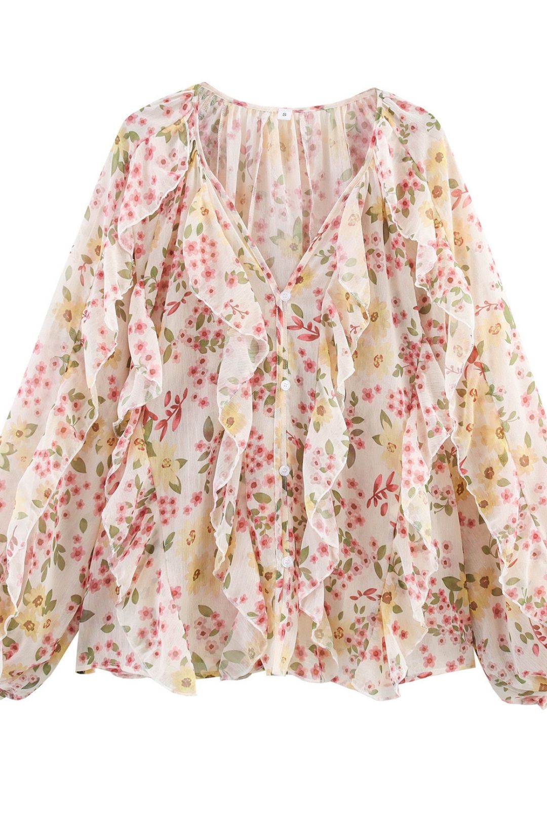 Layered Decoration Fashion V-neck Long-sleeved Shirt