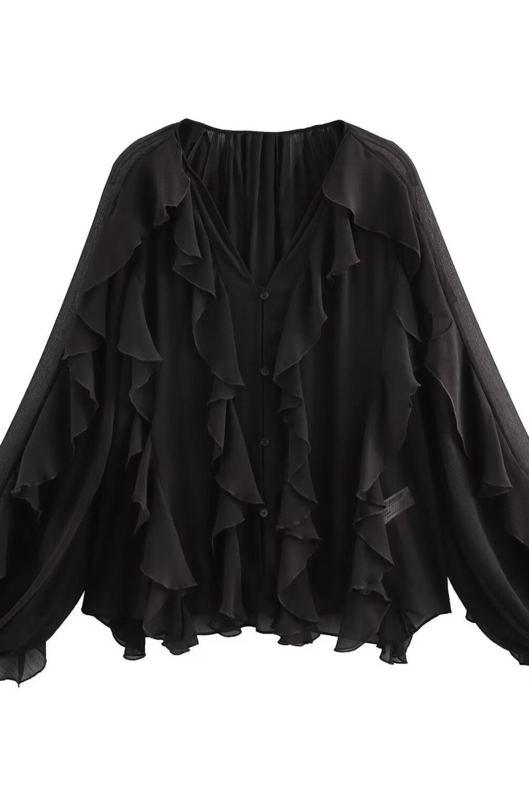 Layered Decoration Fashion V-neck Long-sleeved Shirt