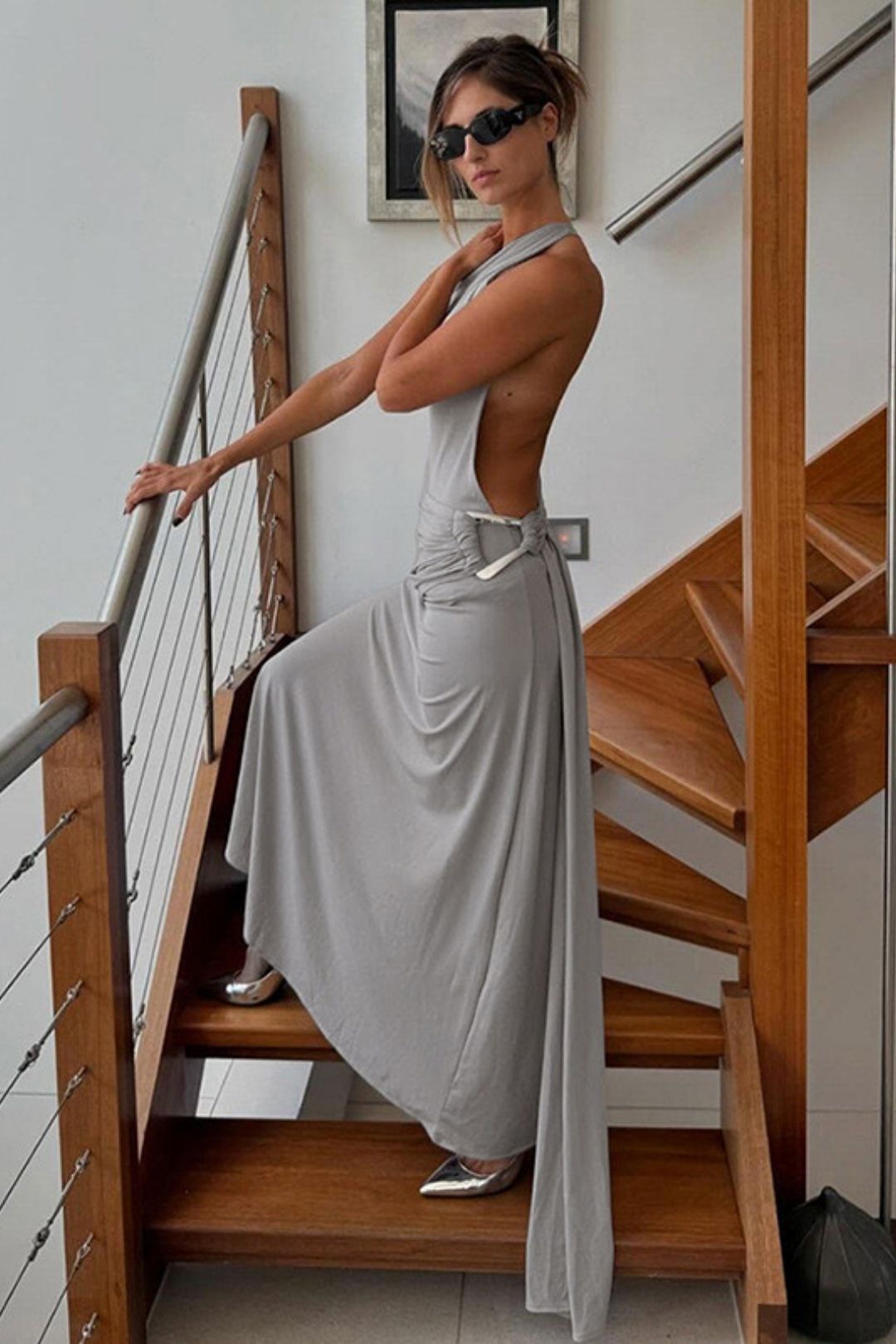 Sexy Collar Sleeveless High Waist Backless Slim Dress