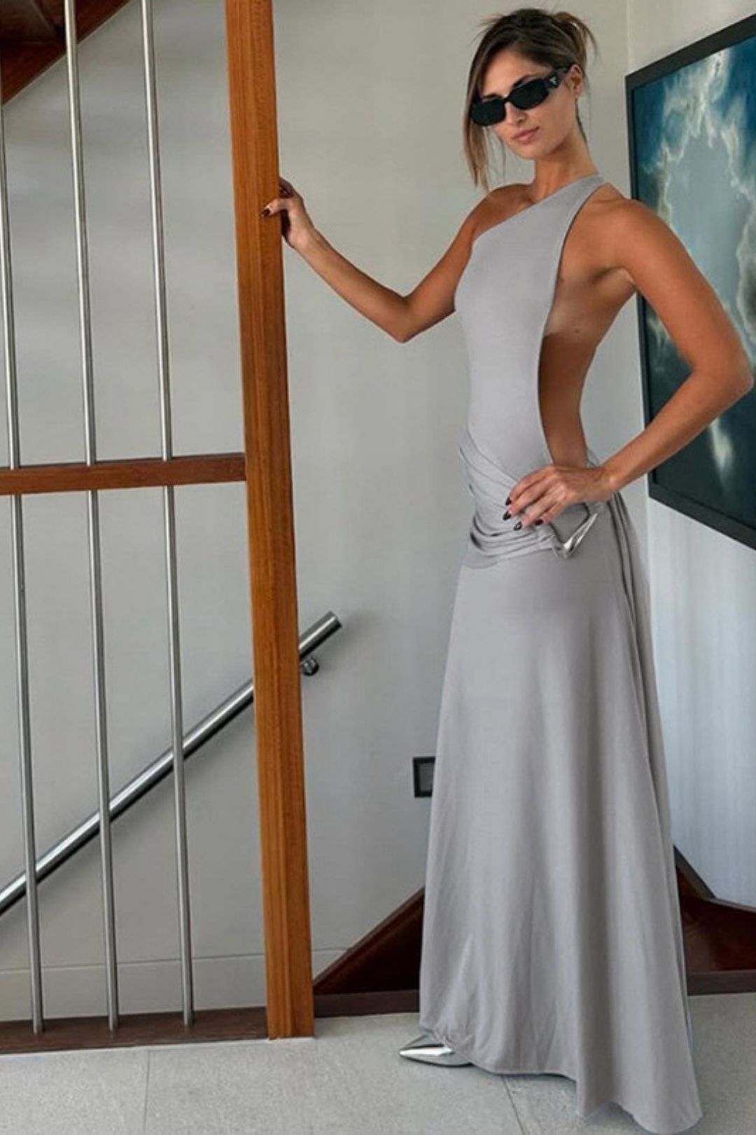 Sexy Collar Sleeveless High Waist Backless Slim Dress