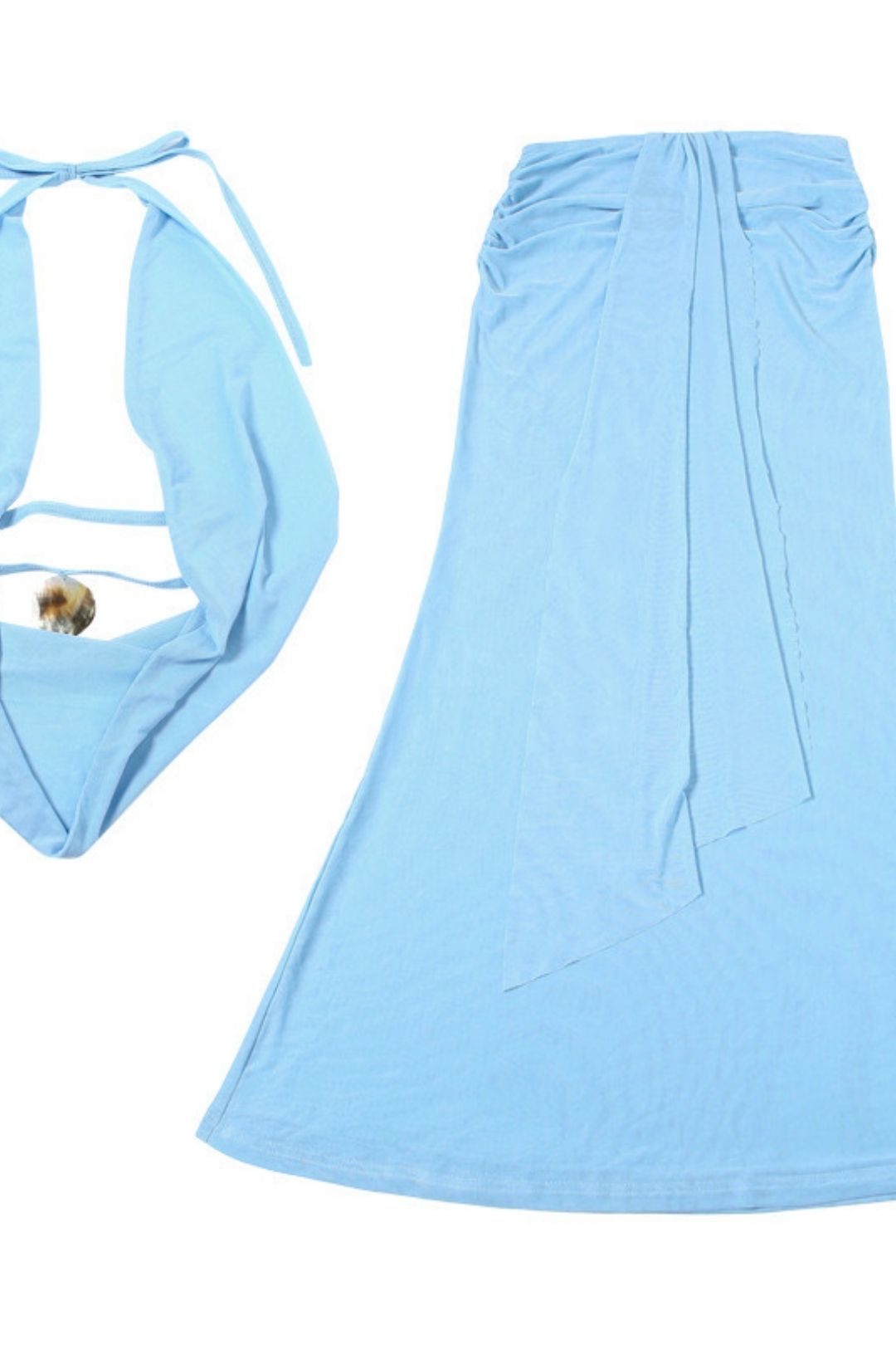See-through Backless Halter Neck Vest Long Skirt Suit