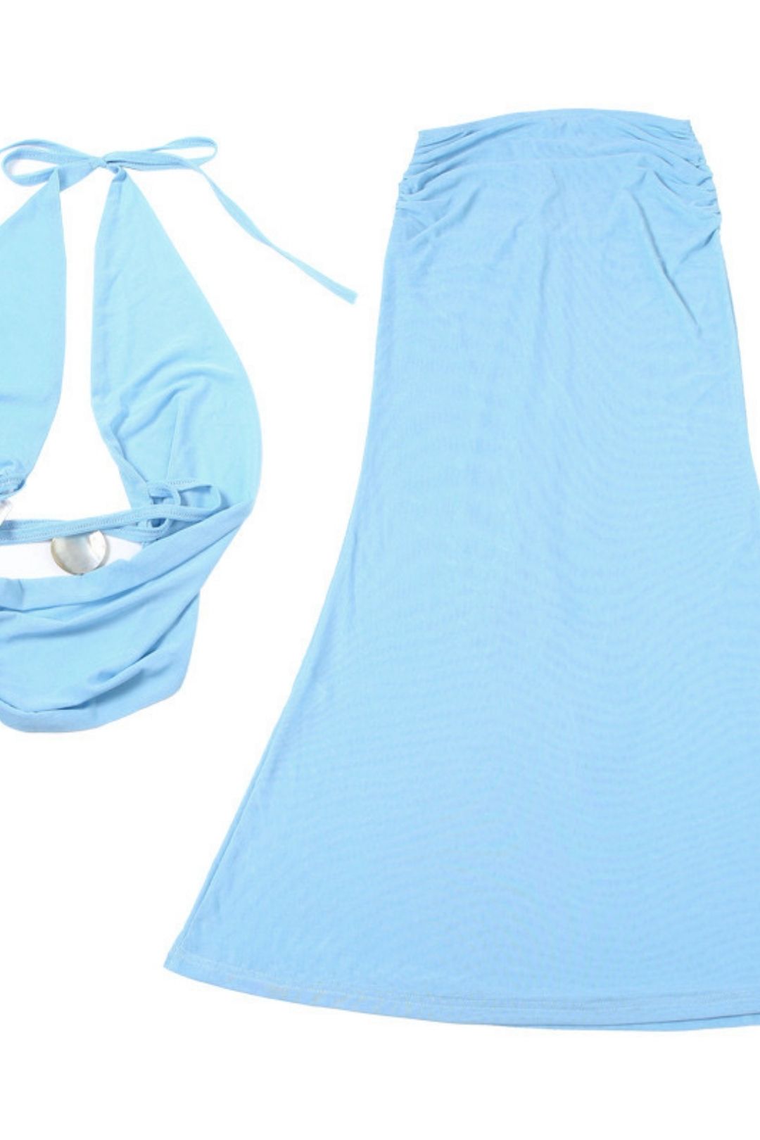 See-through Backless Halter Neck Vest Long Skirt Suit