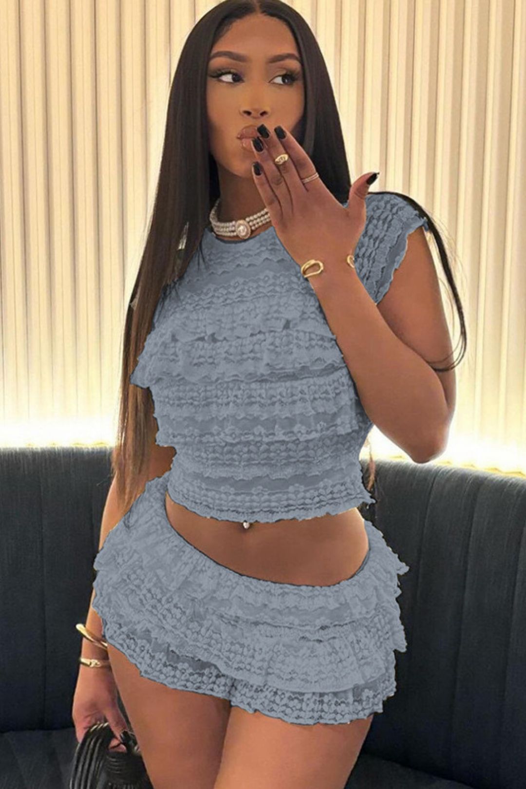 Sexy  Slim Pleated Shorts Suit