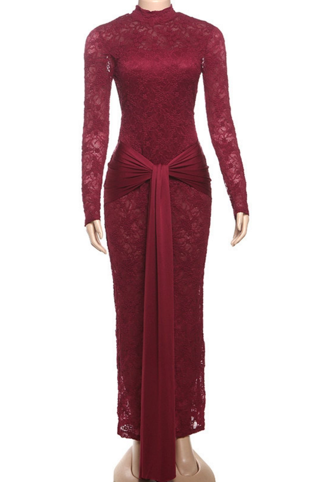 Sexy Lace Splicing Roundneck Long-sleeved Dress