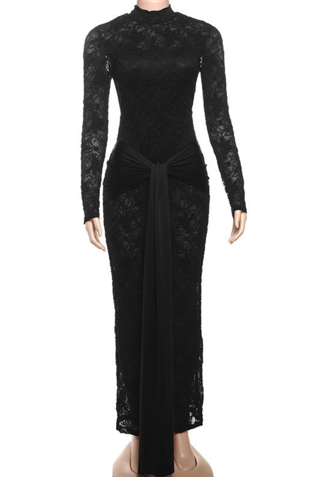 Sexy Lace Splicing Round Neck Long-sleeved Dress