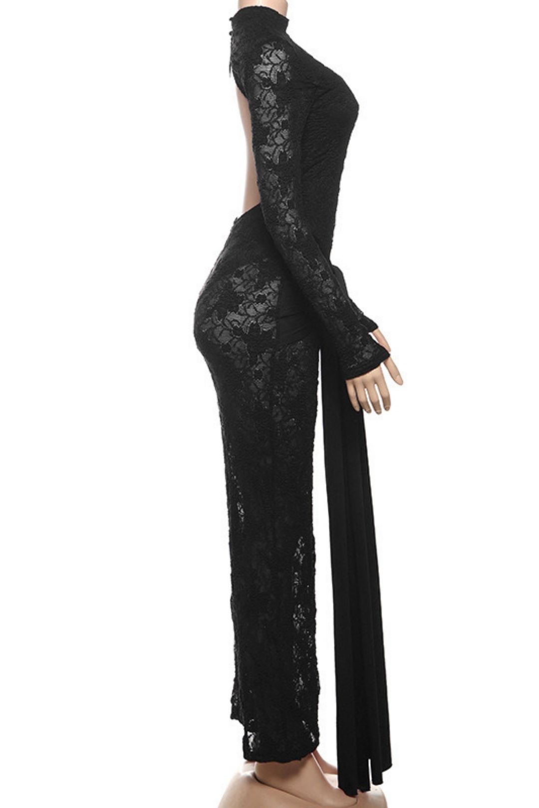 Sexy Lace Splicing Round Neck Long-sleeved Dress
