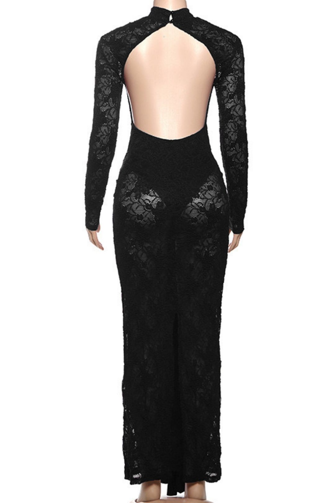 Sexy Lace Splicing Round Neck Long-sleeved Dress