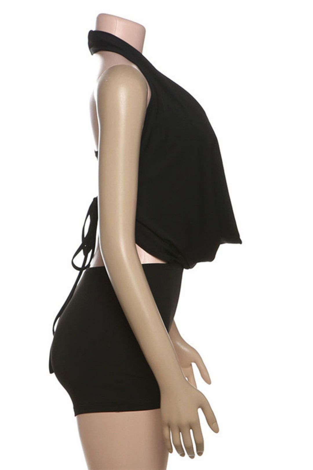 Solid Color Strapless Halter Top Tight Short Set