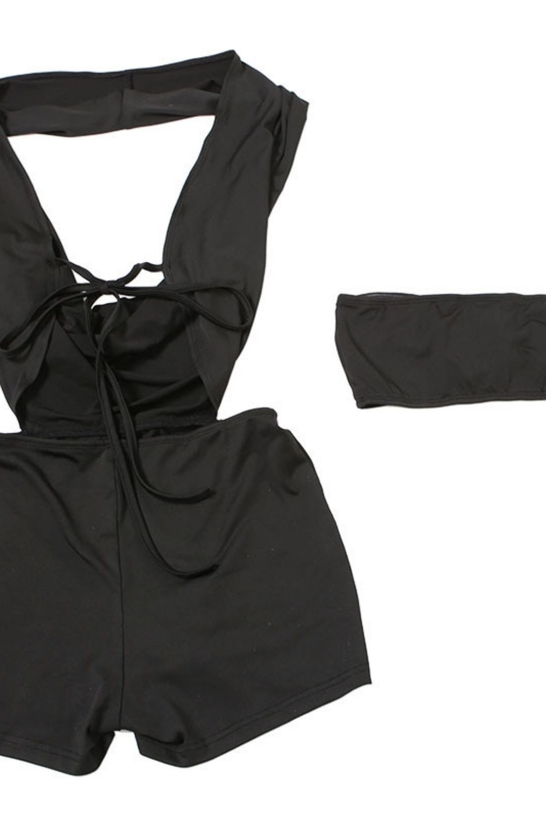 Solid Color Strapless Halter Top Tight Short Set