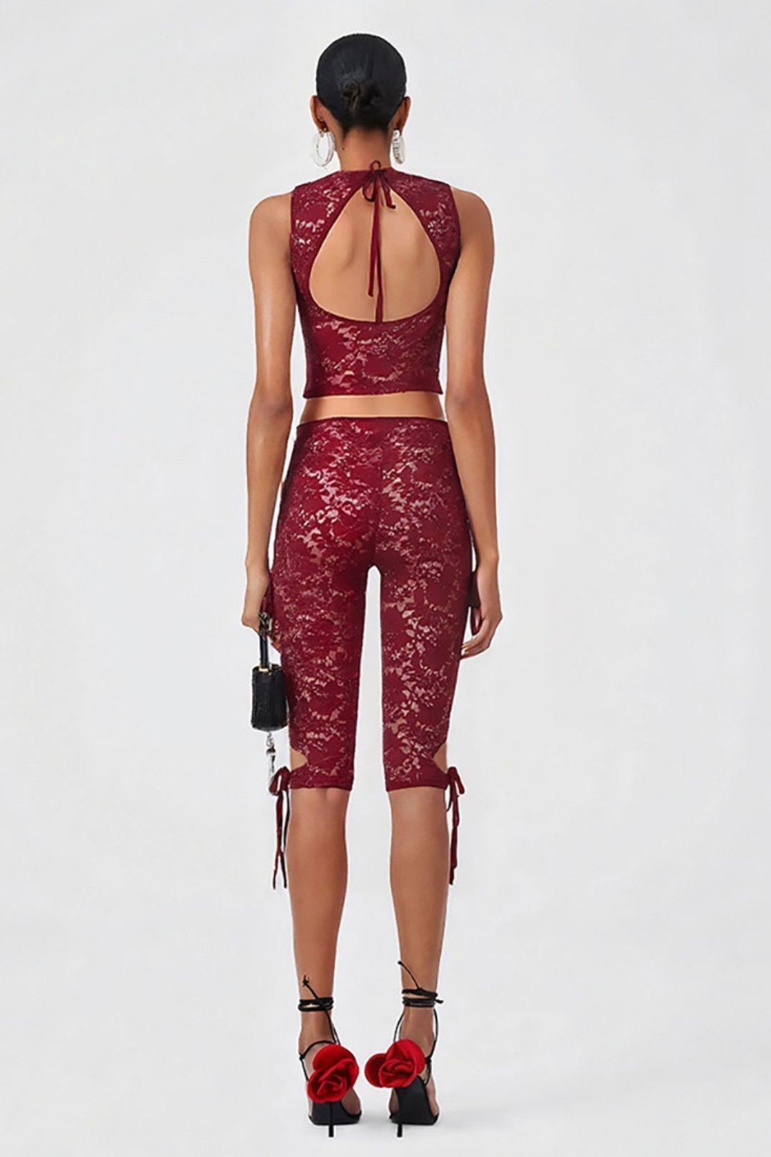 Sexy Hollow Chest Lace Stitching Shorts Suit