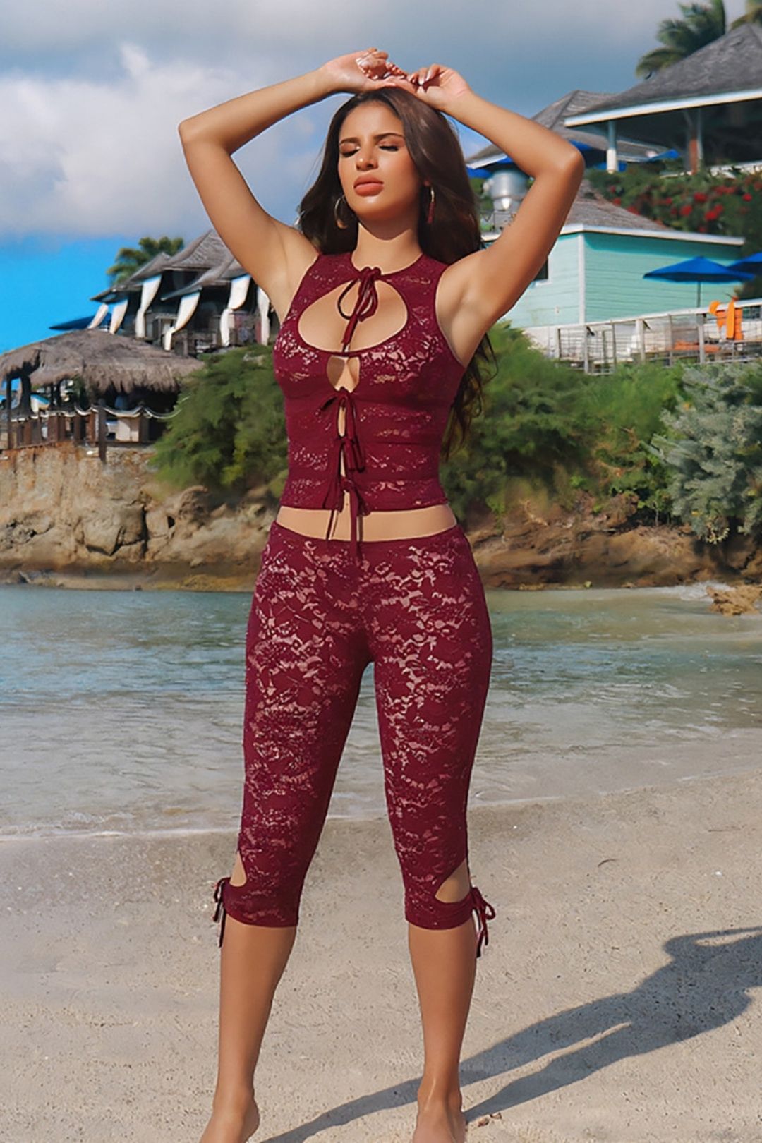 Sexy Hollow Chest Lace Stitching Shorts Suit