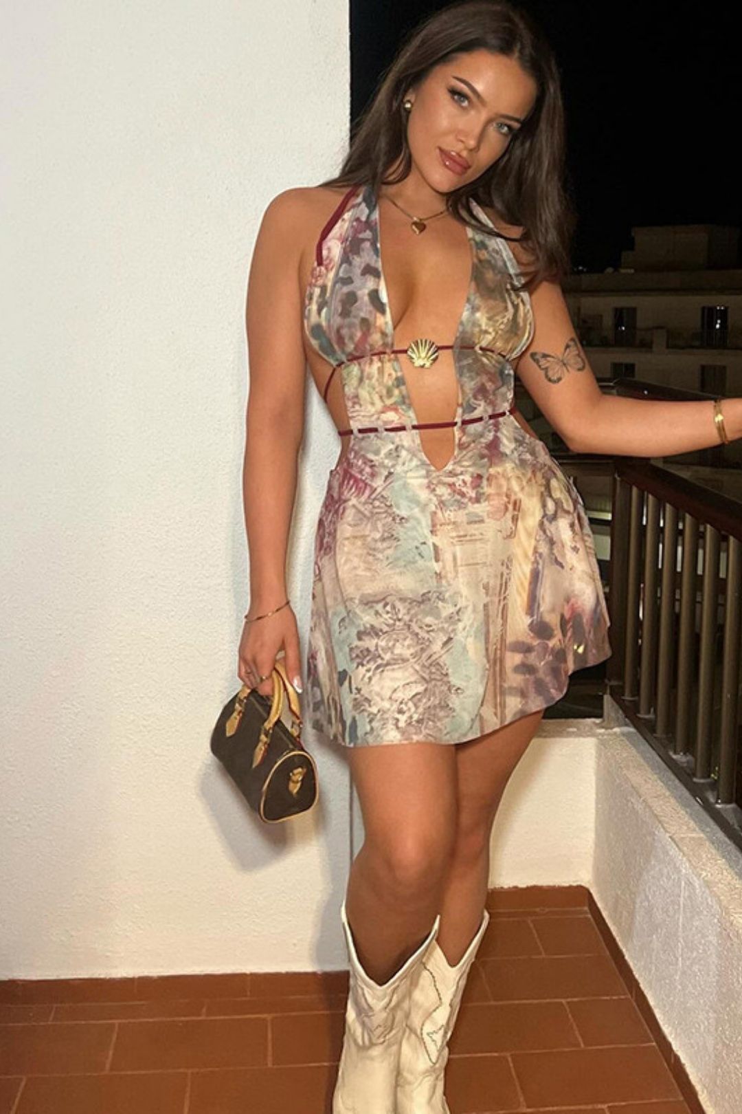 Sexy Deepv Hanging Neck Backless Printing Dress