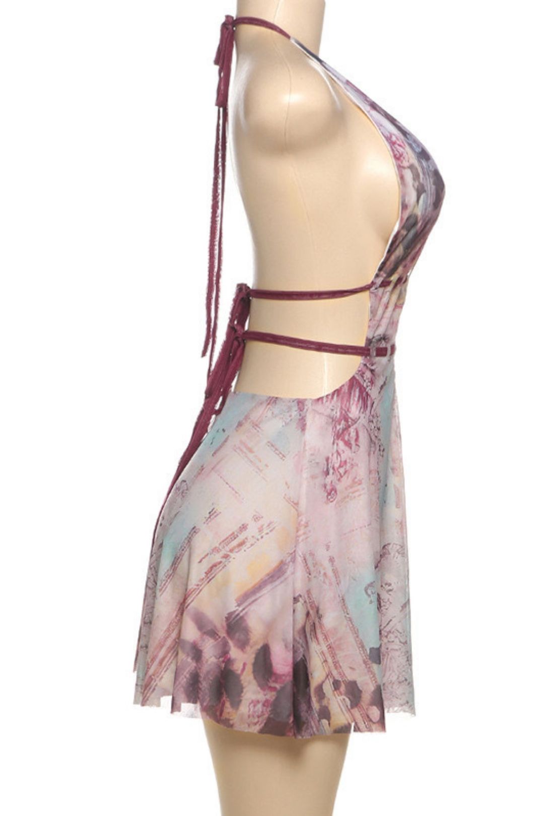 Sexy Deepv Hanging Neck Backless Printing Dress