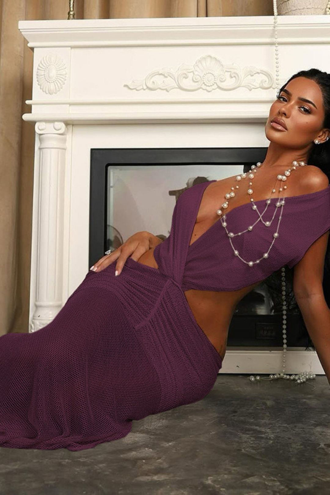 Sexy Pleated Stitching  V Low-cut Backless Dress