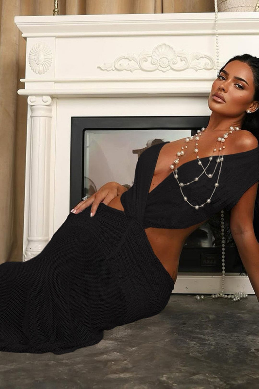 Sexy Pleated Stitching  V Low-cut Backless Dress