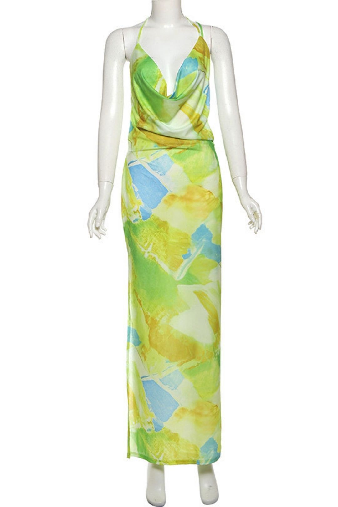 Sexy Hot Girl Sleeveless Halter Neck Backlessslit Dress