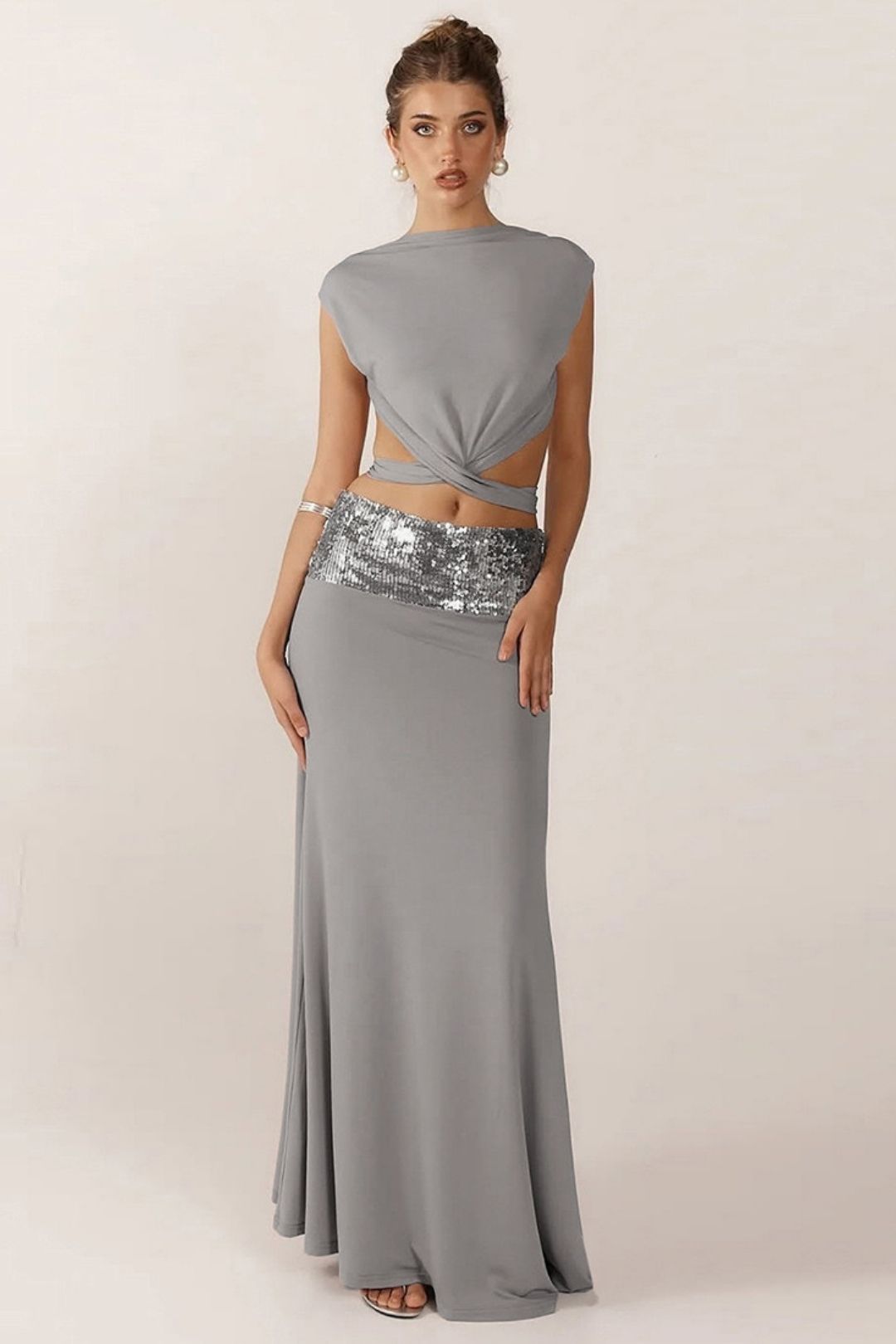 Elegant Creative Backless Top Splicing Long Skirt Suit