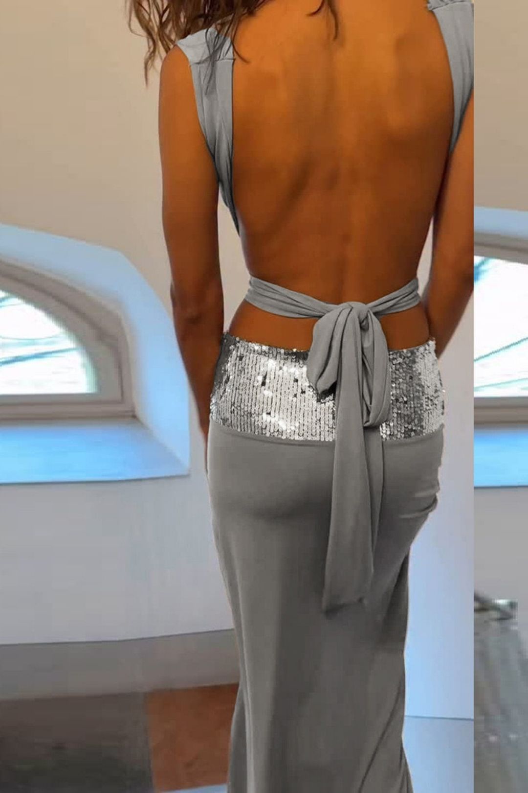 Elegant Creative Backless Top Splicing Long Skirt Suit