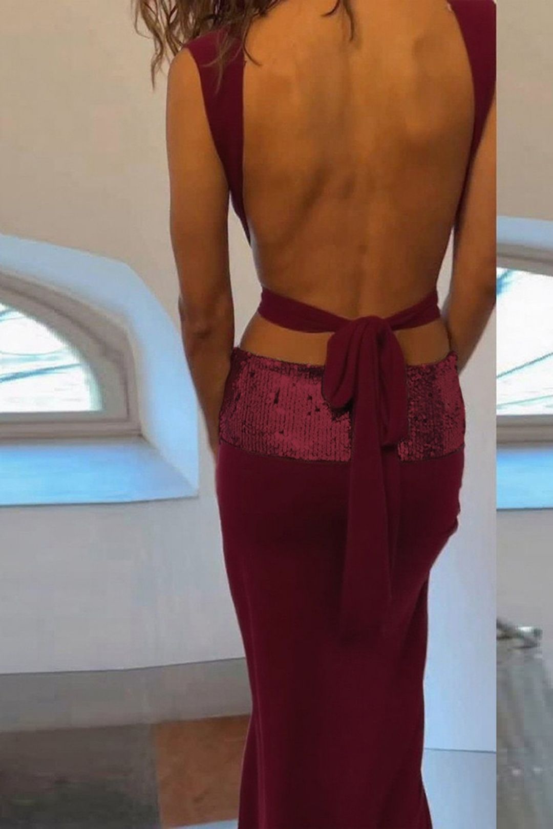 Elegant Creative Backless Top Splicing Long Skirt Suit