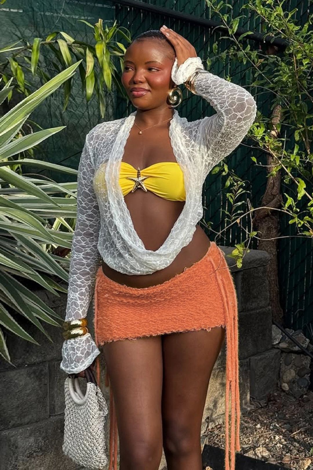 Solid Pure Color High Waist Tight Knitted Tassel Hip Skirt