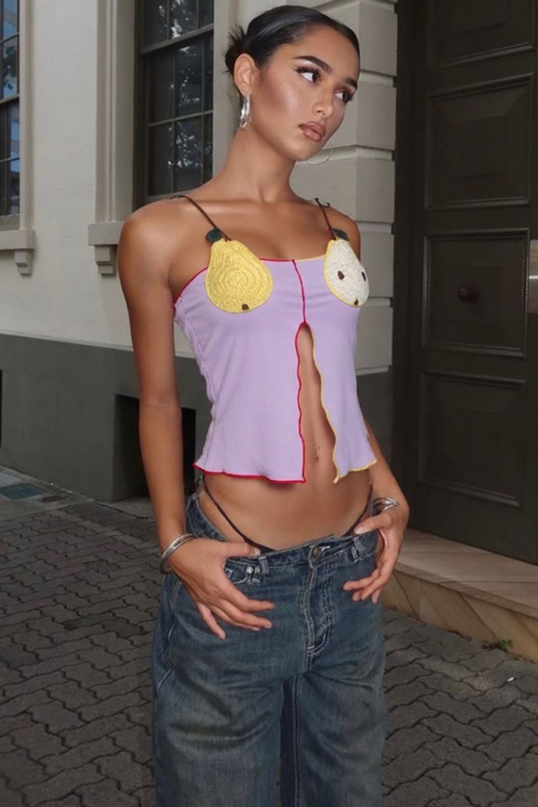 Sexy Sleeveless Navel-baringembroidered High-waist Slim Short Top