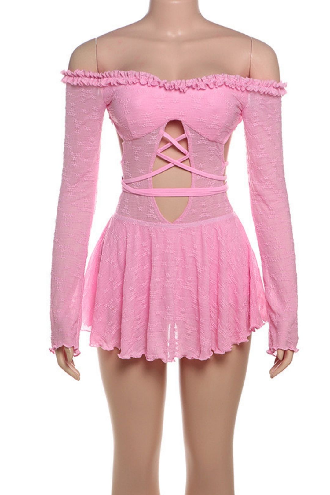 Sexy Hot Girl Off Shoulder Hollowlace-up High Waist Slim-fit Jumpsuit