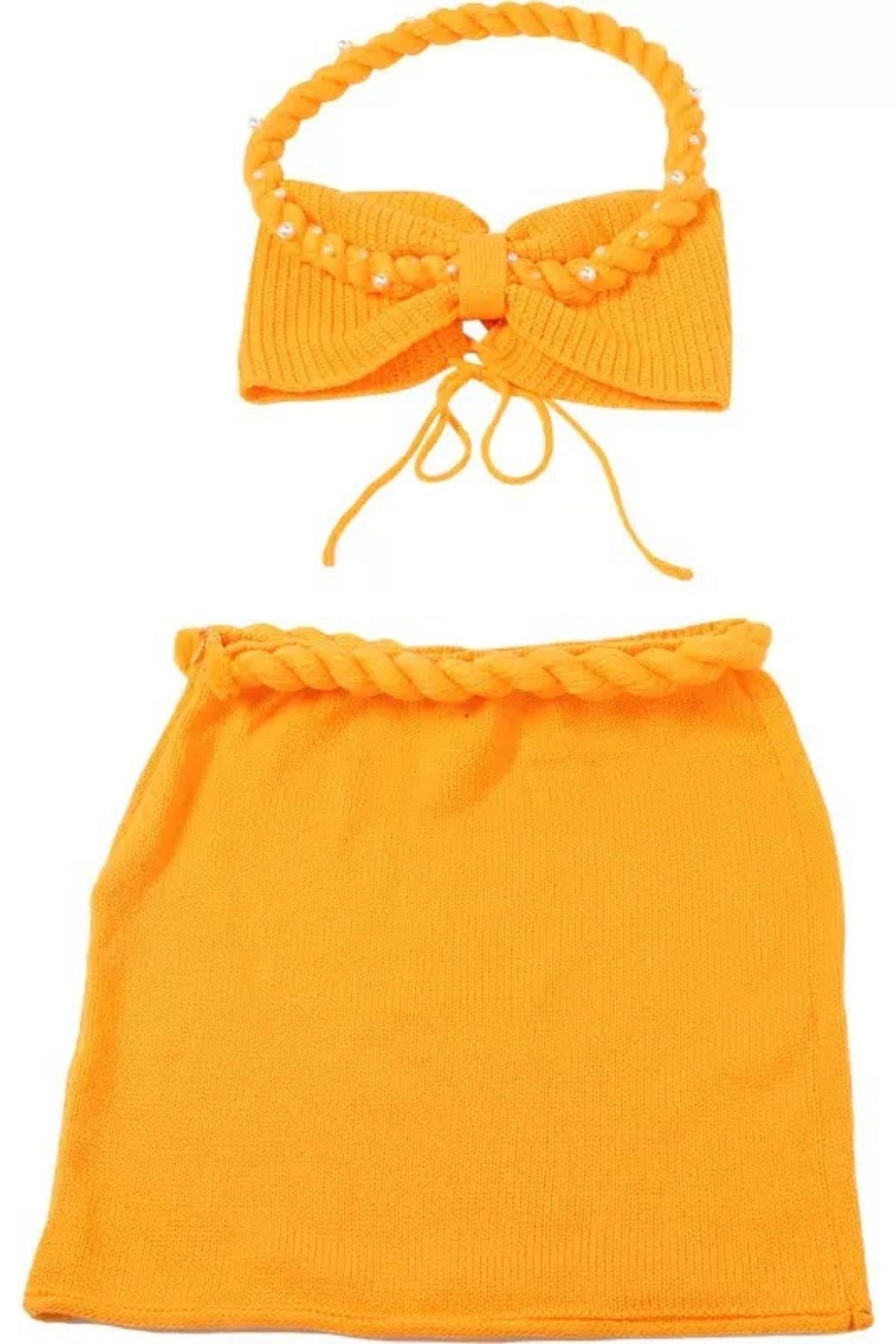 Solid Color Knitted Twistedropeneck Vest Hip Skirt Suit