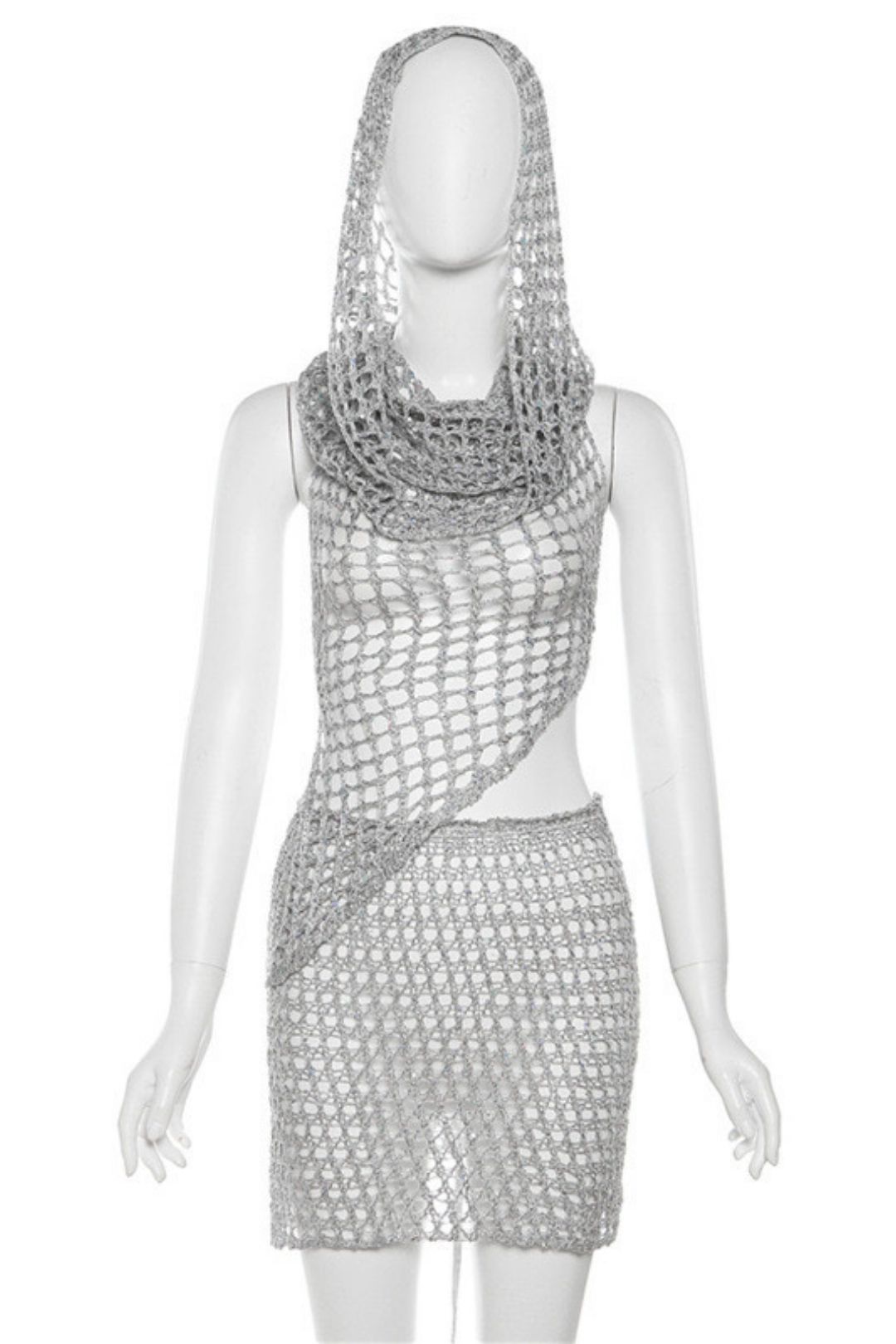 Sexy Sleeveless See-through High-waisted Short Skirt Set