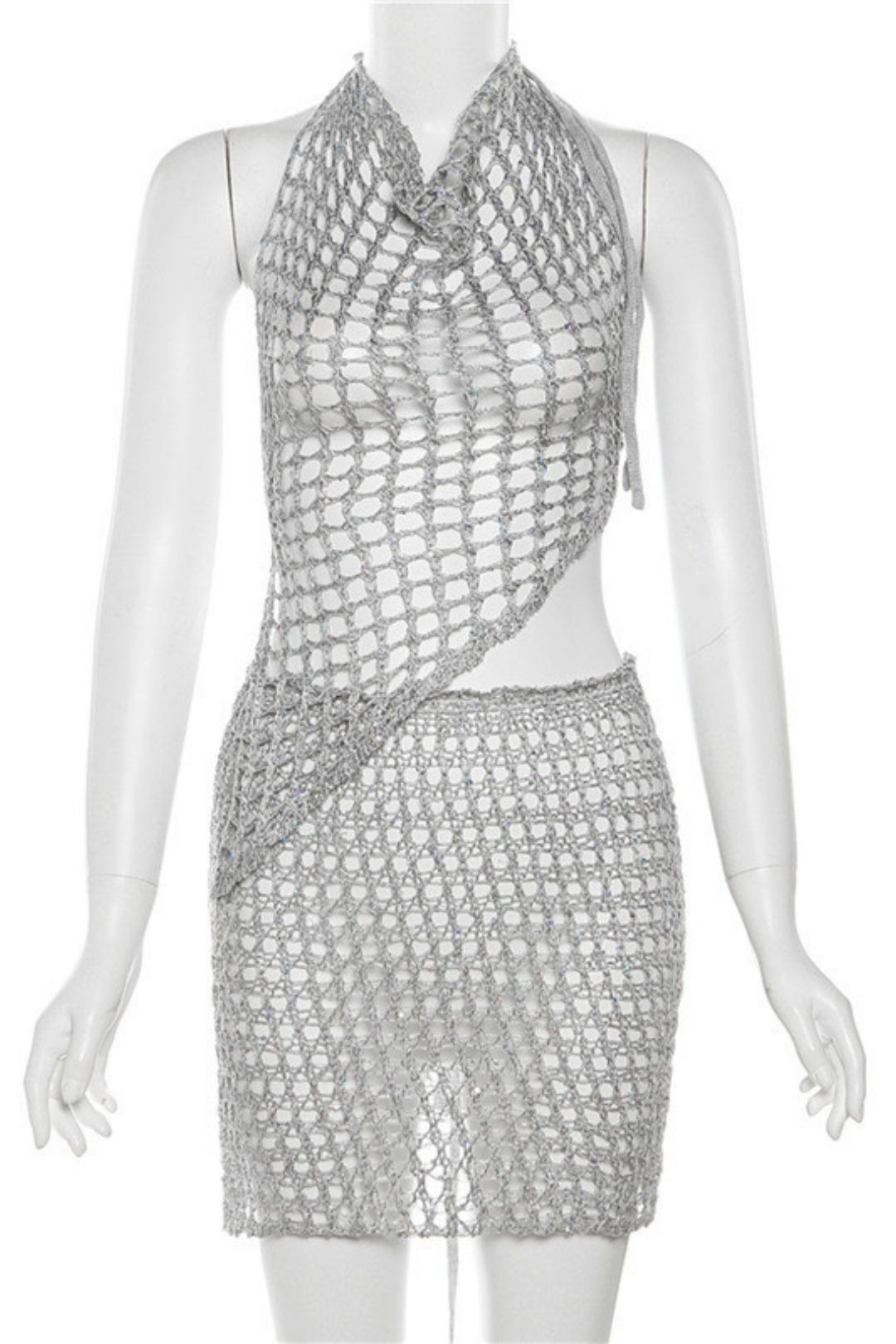 Sexy Sleeveless See-through High-waisted Short Skirt Set