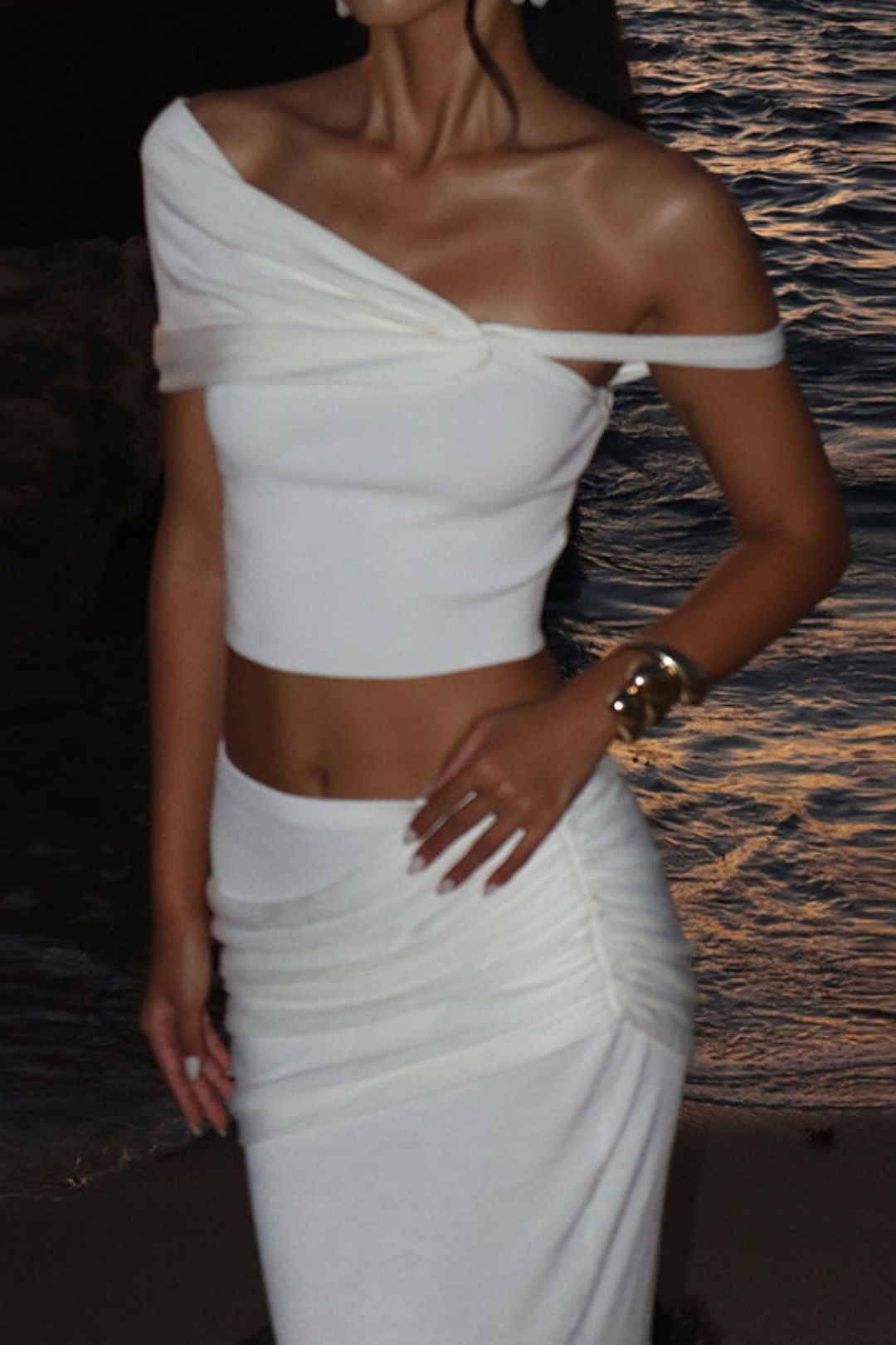 Elegant Pure Color Creative Slant Shoulder Slim Dress Suit